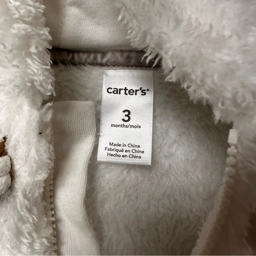 Carter Cozy White Fleece Baby Onesie Size 3 Months Bodysuit Winter Outdoor Warm